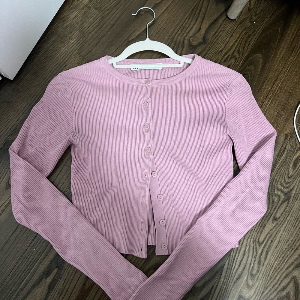 Zara Pink Ribbed Button-Up Cardigan